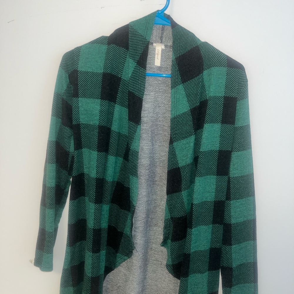 Green and Black Plaid Shrug Sweater